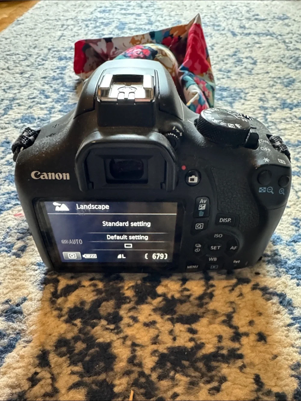 Canon DSLR with Bright Multicolor Floral Strap